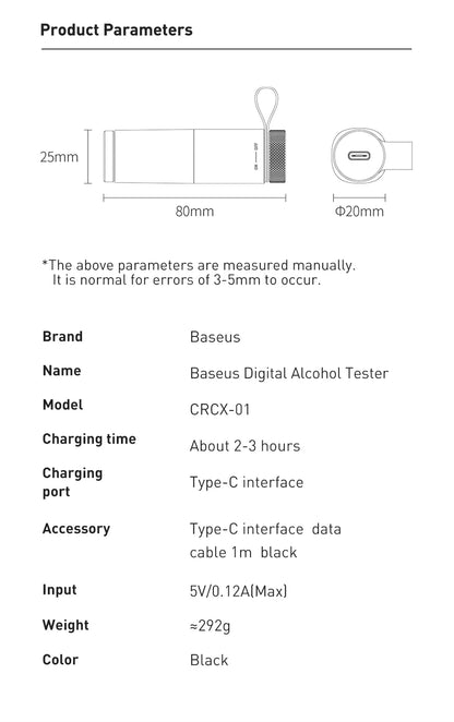 Professional Alcohol Tester LED Display Baseus