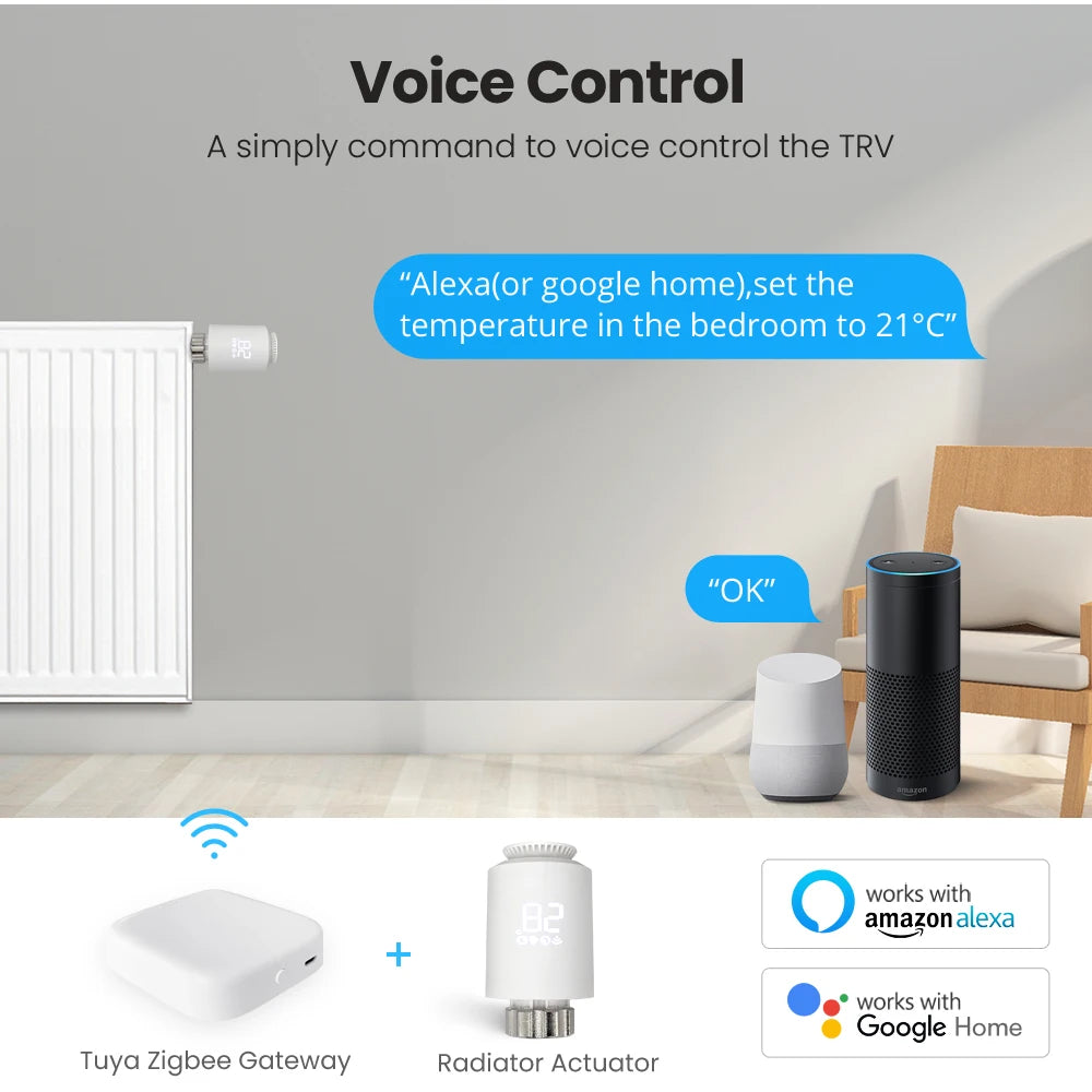 Smart ZigBee Radiator Actuator Valve, Support Alexa Google Home