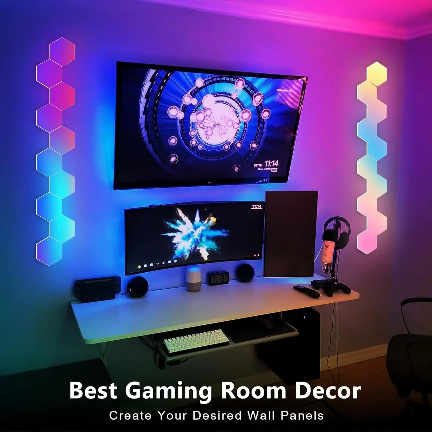 RGB Smart Hexagonal Wall Lamp Color changing Ambient Night Light DIY Shape Music Rhythm APP Game Room Bedroom Intelligent