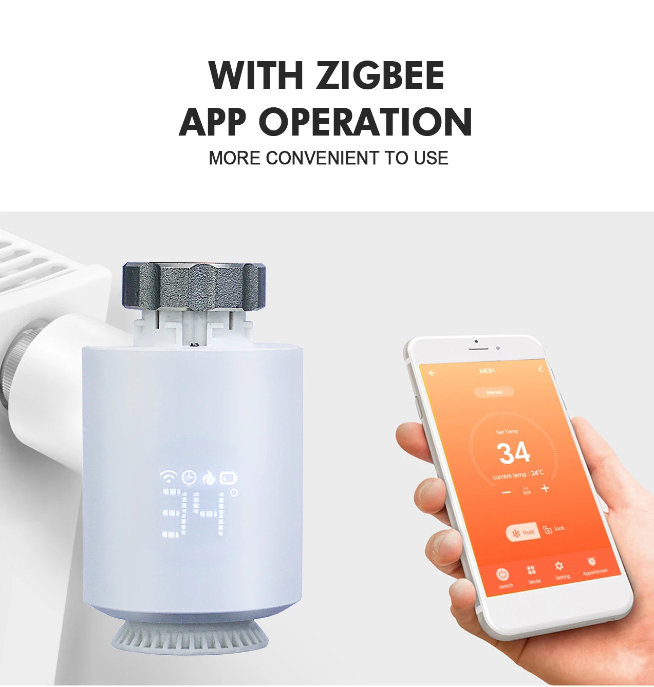 Smart ZigBee Radiator Actuator Valve, Support Alexa Google Home