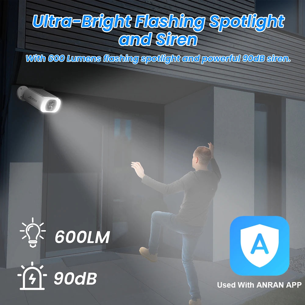 ANRAN Outdoor Solar Security Camera with Battery 3MP 2.4G WIFI Camera Battery Cloud Storage Color And Night Vision