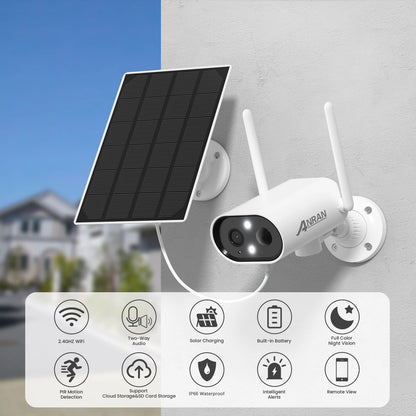 ANRAN Wireless Solar Outdoor Camera 1296P HD WiFi Security Surveillance Camera With Remote Viewing And Spotlight Siren Alarm