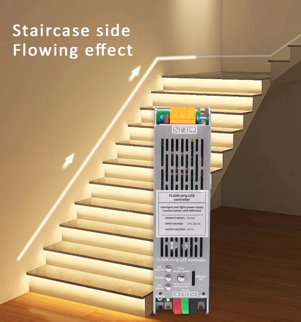 Running Water Strip Light for 24V 400W PIR Motion Sensor LED Stair Controller Staircase Lighting Decor