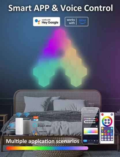 RGB Smart Hexagonal Wall Lamp Color changing Ambient Night Light DIY Shape Music Rhythm APP Game Room Bedroom Intelligent