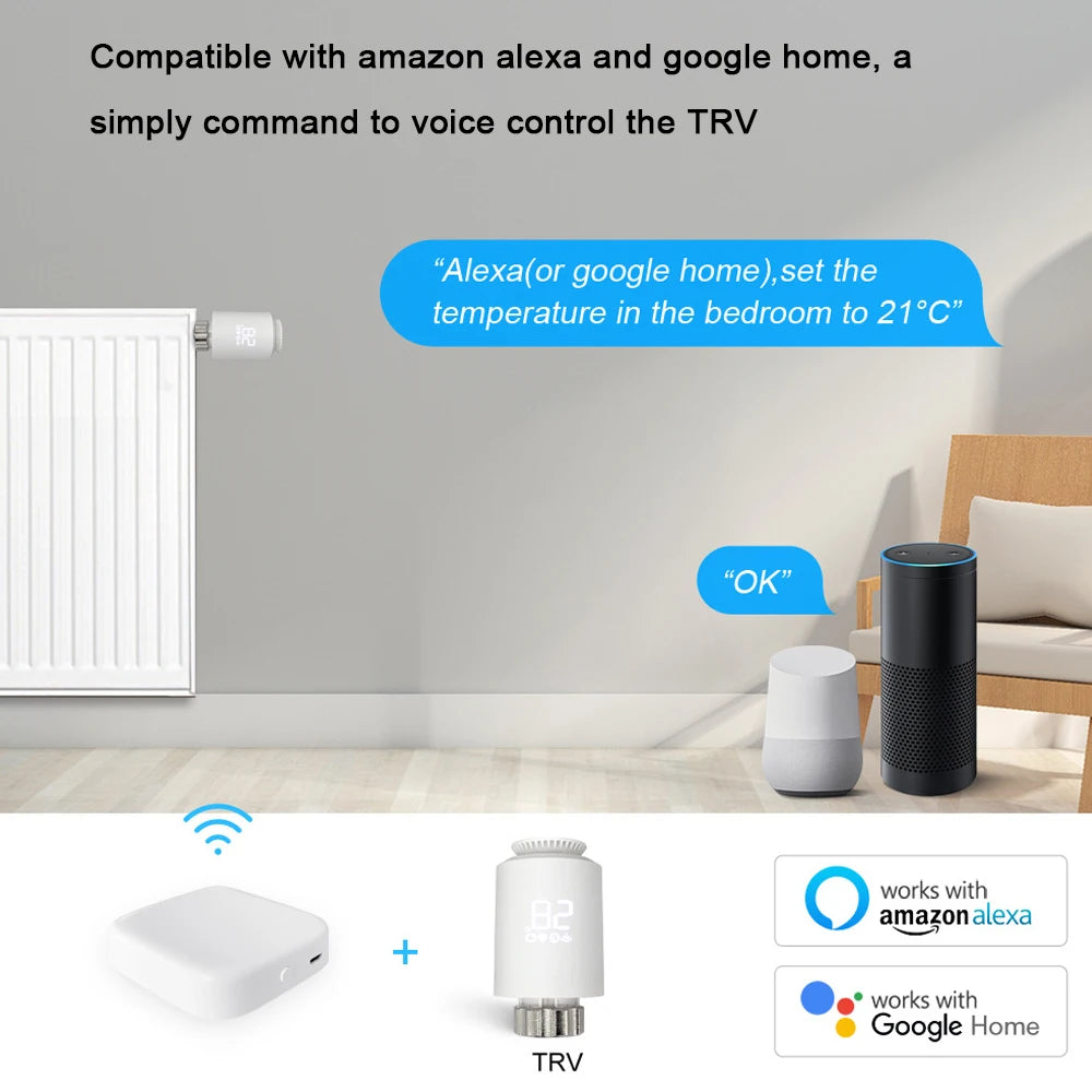 Smart ZigBee Radiator Actuator Valve, Support Alexa Google Home