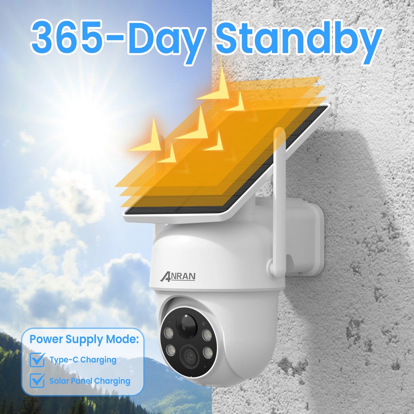 ANRAN Solar Camera 2.4G Wifi, Surveillance Security Cameras Home Protection With Battery And Cameras Humanoid Detection