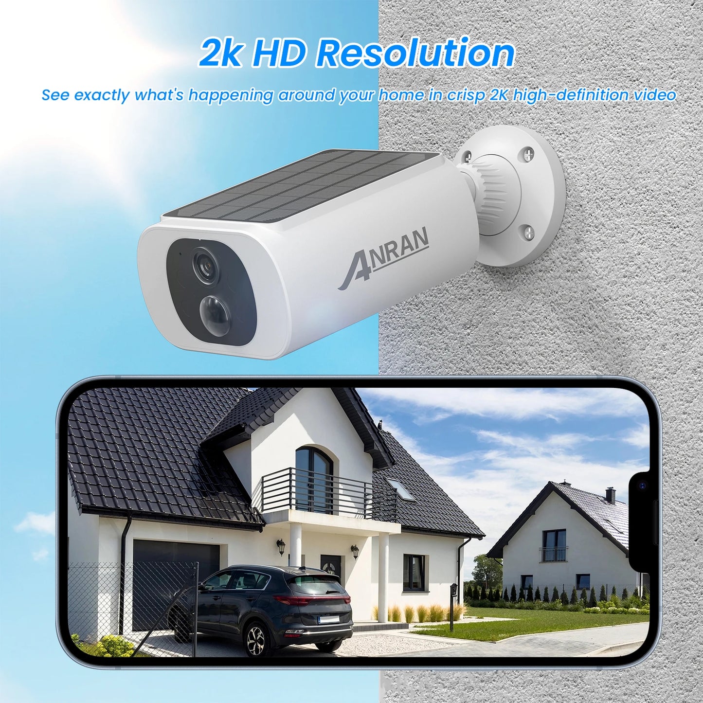 ANRAN Outdoor Solar Security Camera with Battery 3MP 2.4G WIFI Camera Battery Cloud Storage Color And Night Vision