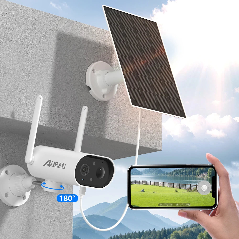 ANRAN Wireless Solar Outdoor Camera 1296P HD WiFi Security Surveillance Camera With Remote Viewing And Spotlight Siren Alarm