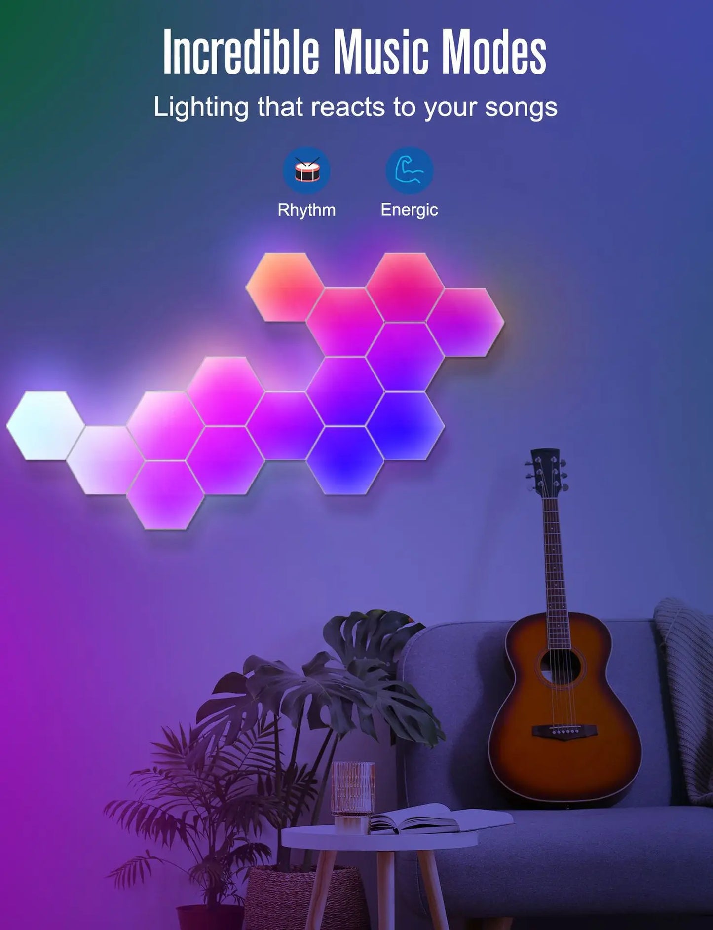 RGB Smart Hexagonal Wall Lamp Color changing Ambient Night Light DIY Shape Music Rhythm APP Game Room Bedroom Intelligent