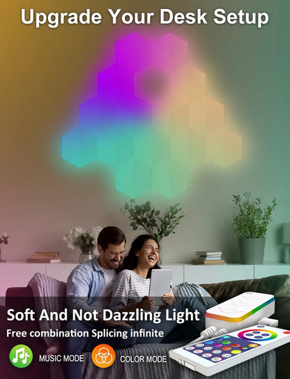 RGB Smart Hexagonal Wall Lamp Color changing Ambient Night Light DIY Shape Music Rhythm APP Game Room Bedroom Intelligent