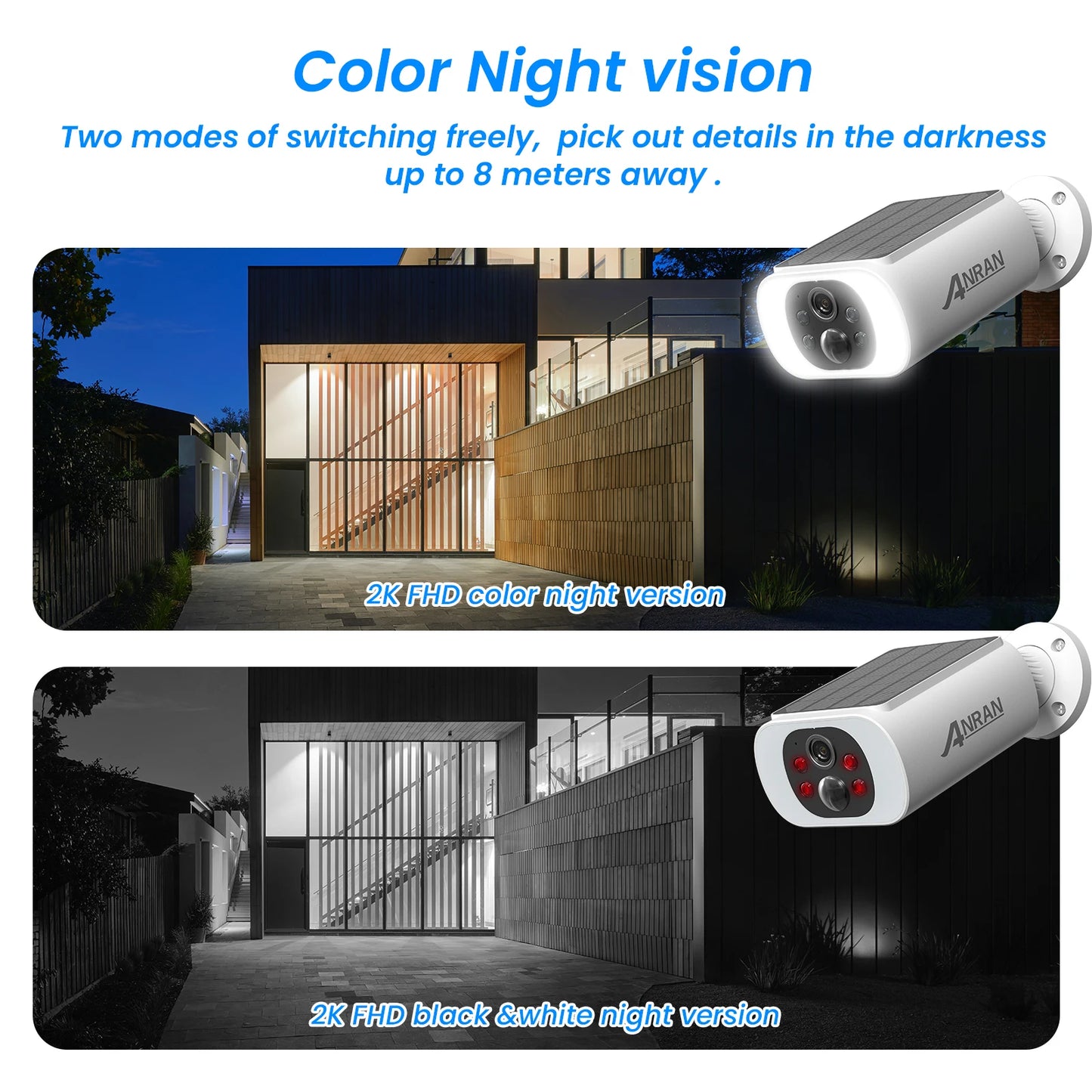 ANRAN Outdoor Solar Security Camera with Battery 3MP 2.4G WIFI Camera Battery Cloud Storage Color And Night Vision