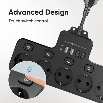 USB Way Power Strip Multiple EU Socket Power Strip Individually Switchable Outlets Multiple EU Socket USB Ports