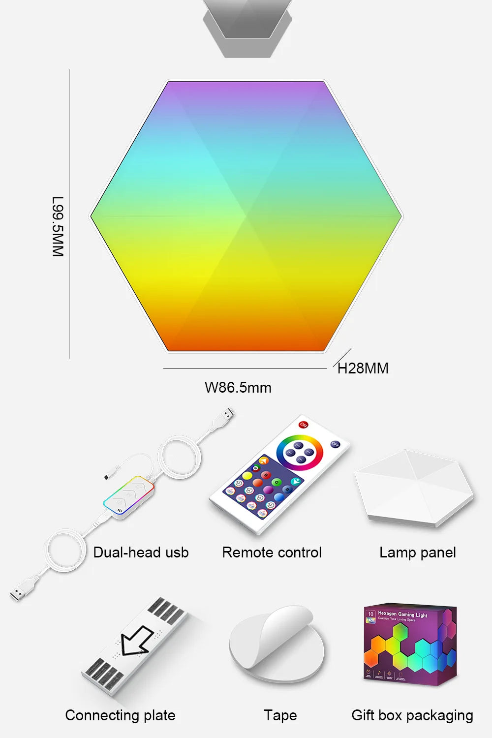 RGB Smart Hexagonal Wall Lamp Color changing Ambient Night Light DIY Shape Music Rhythm APP Game Room Bedroom Intelligent